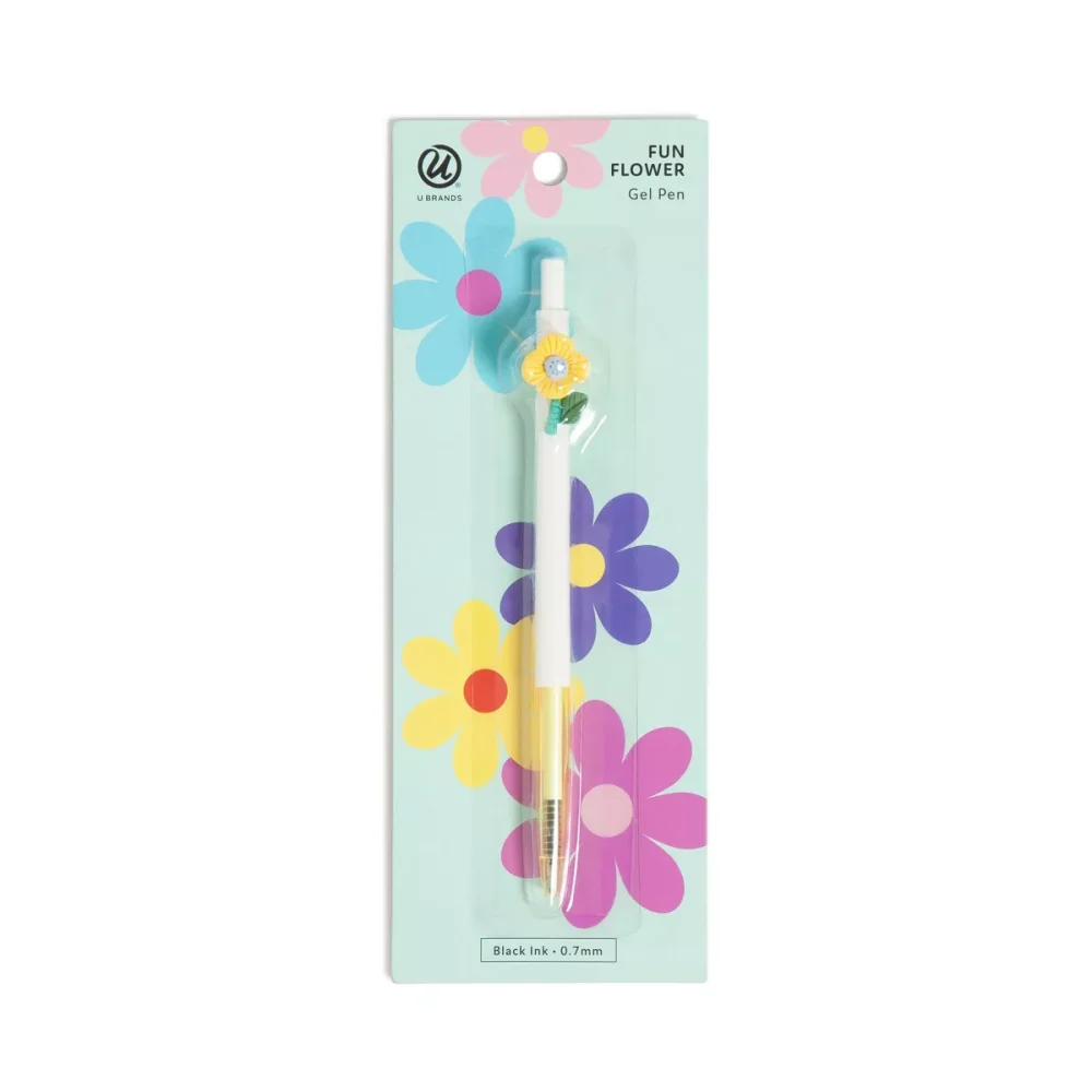 U Brands Retractable Gel Pen Flower Black Ink: 0.07mm Non-Toxic Stationery, Art & Office Pen with Flowers