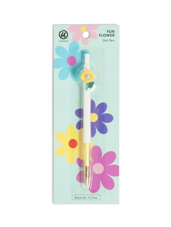 U Brands Retractable Gel Pen Flower Black Ink: 0.07mm Non-Toxic Stationery, Art & Office Pen with Flowers