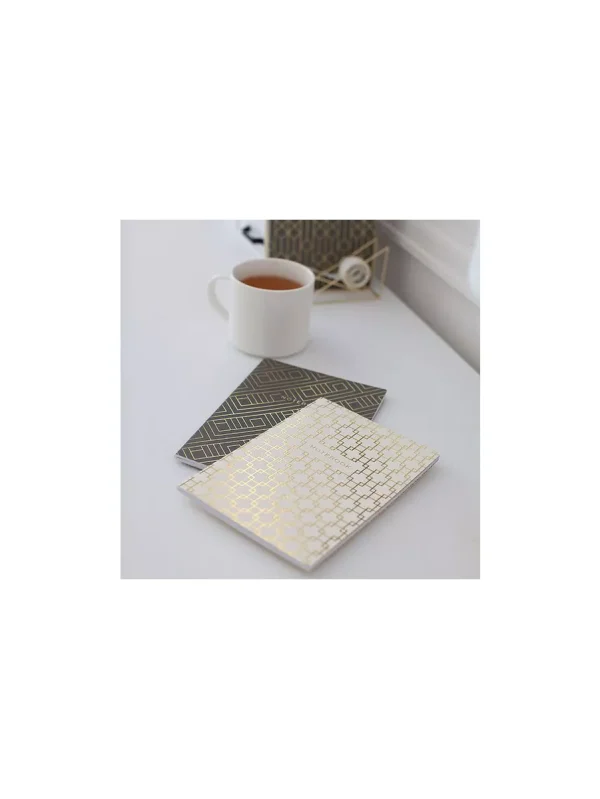 BLU MONACO Trendy Decorative Lined Geometric Notebook Set of 4 (6 x 8.5) - Dark Grey & Cream with Gold Foil Journals for Women