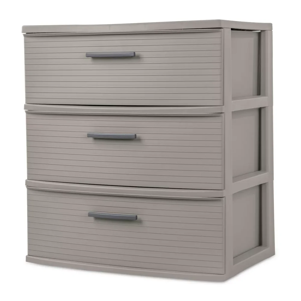 3 Drawer Wide Tower Light Gray - Brightroom™: Plastic Storage Drawers, Portable Universal Storage, No Assembly Required